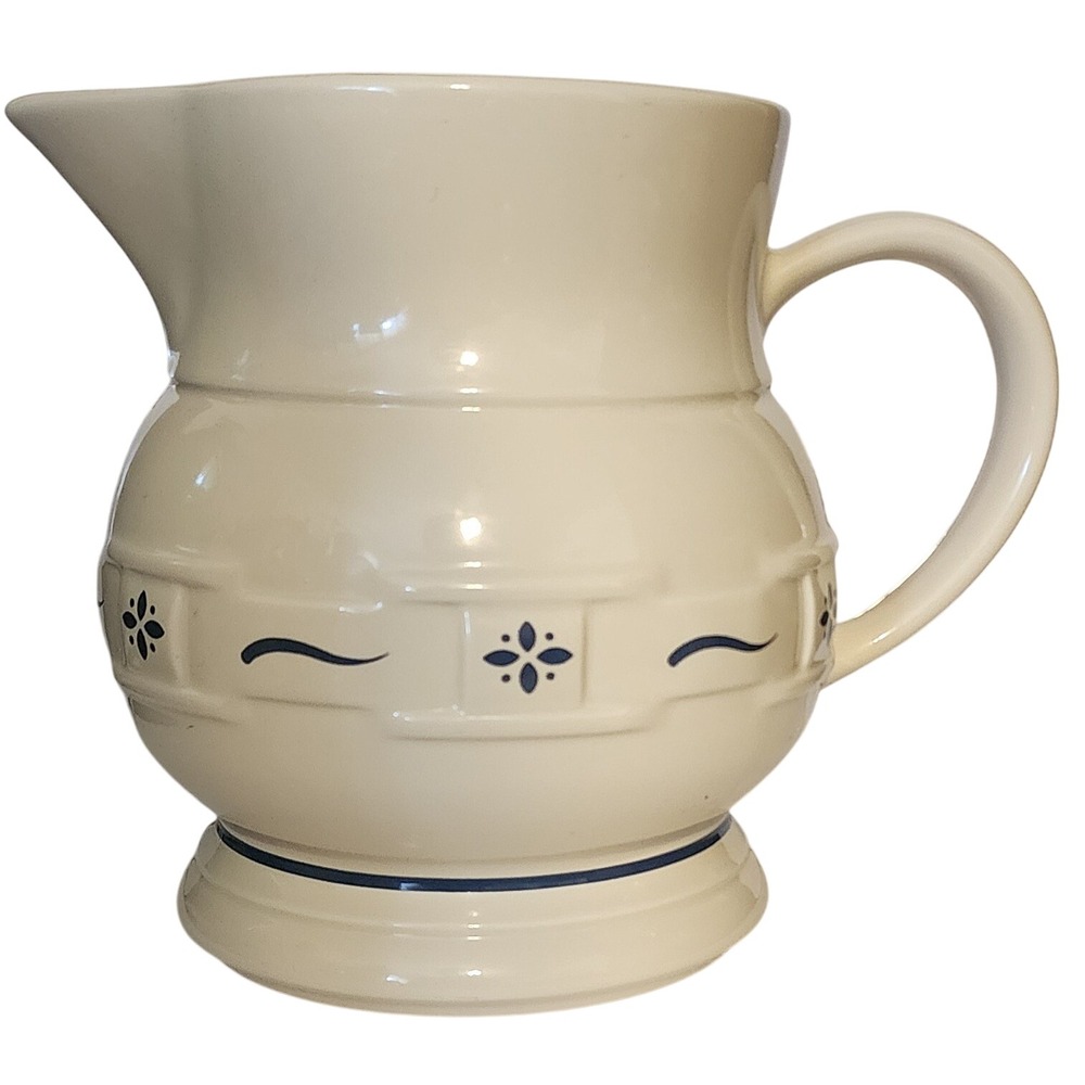 Large 32 Oz Longaberger Pottery Pitcher Cream White Blue Floral